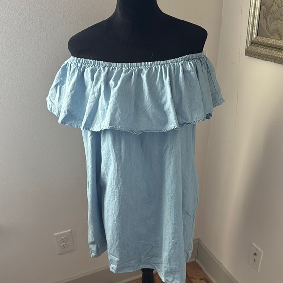 Paradise ruffle Light Blue Off-Shoulder dress Sz‎ L - Picture 2 of 6